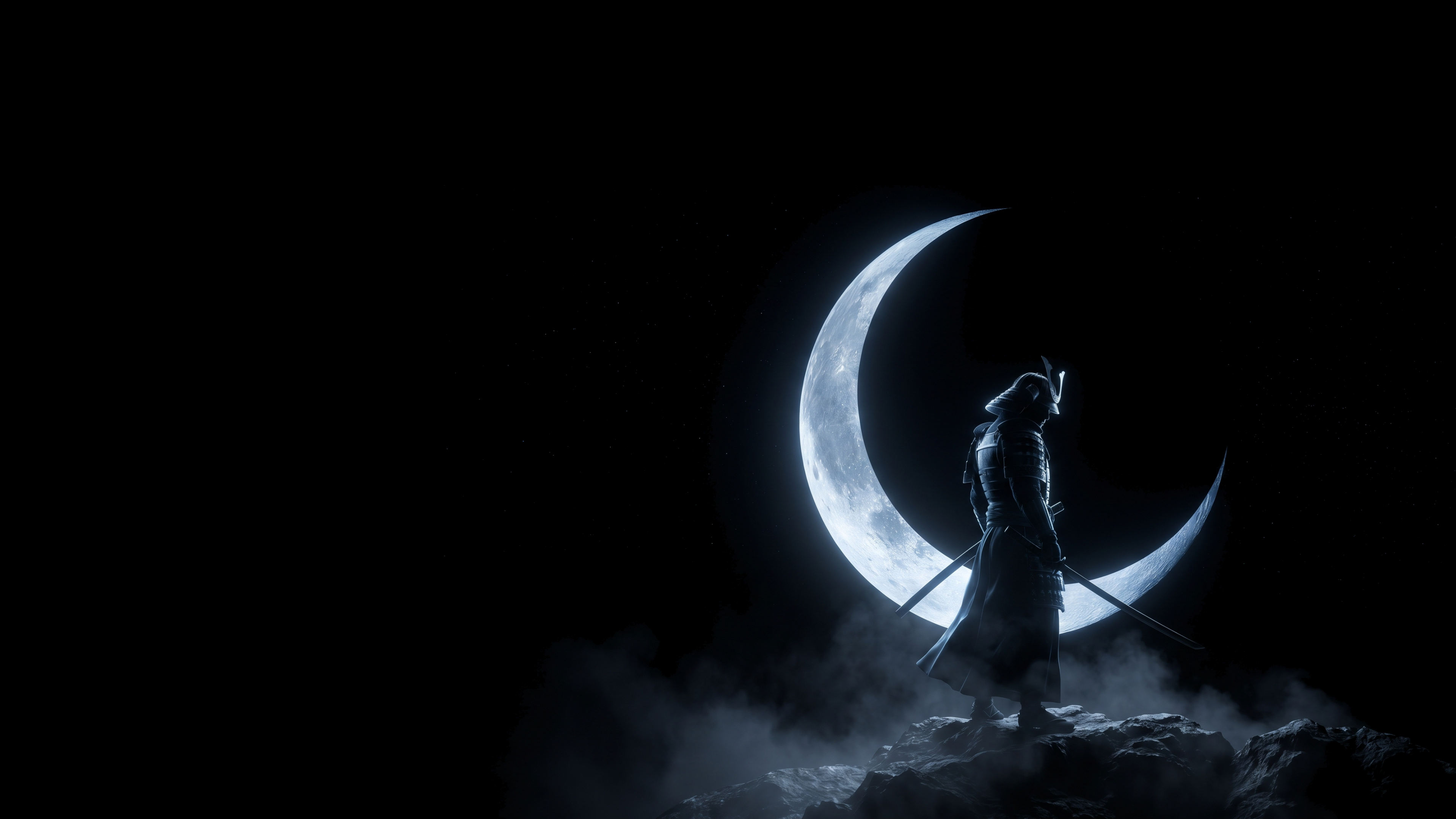 Samurai Beneath Silver Blue Moon